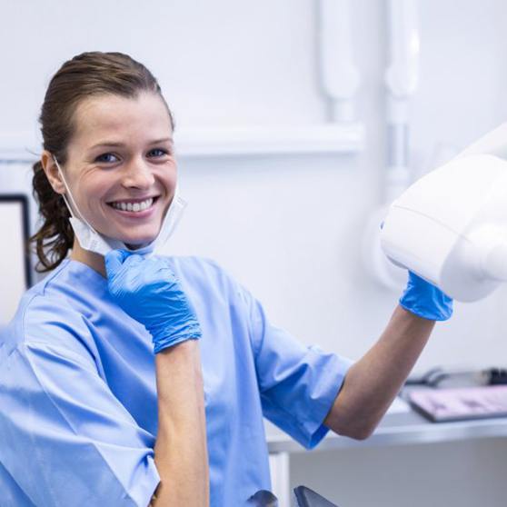 Dental hygienist smiles